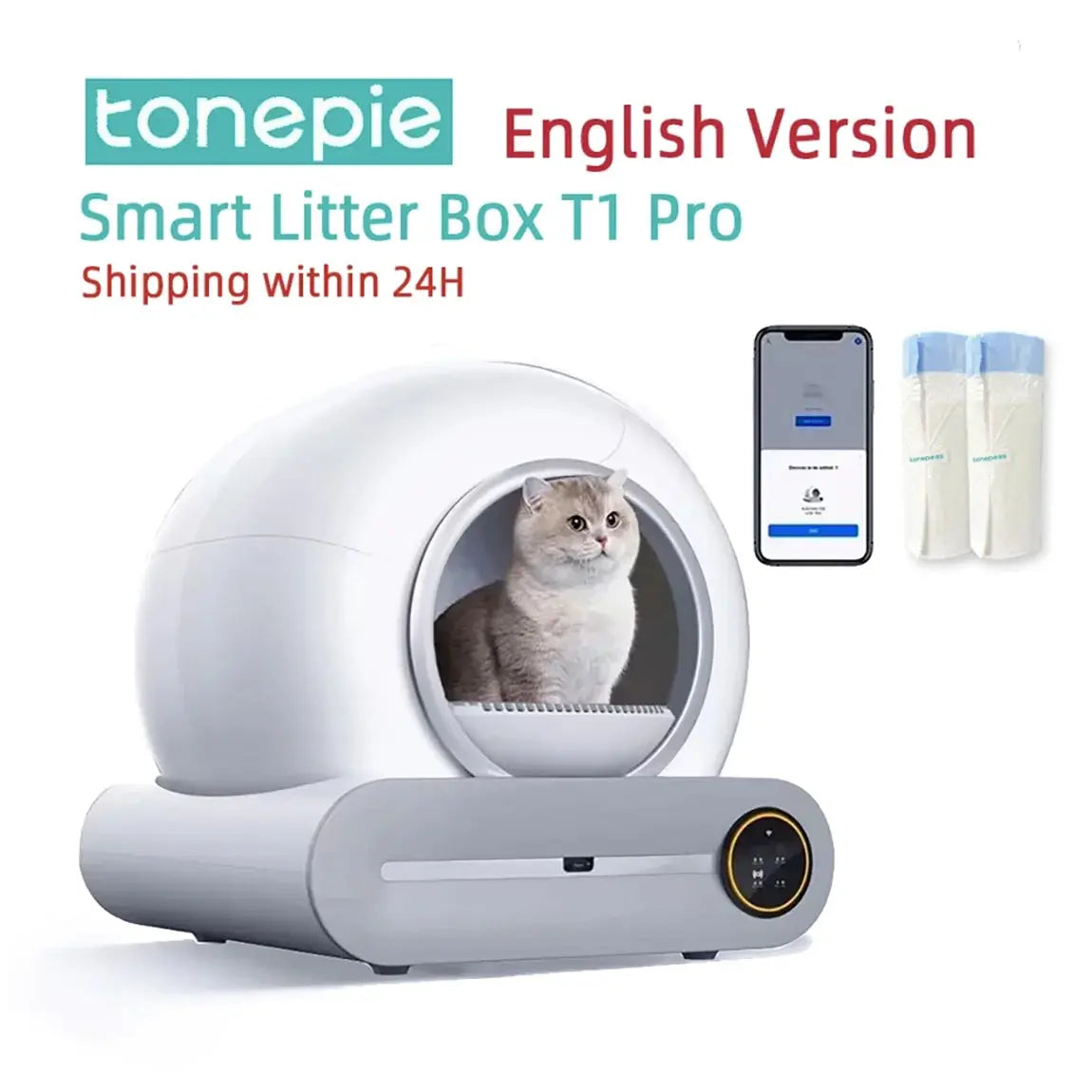 Tonepie 65L Automatic Smart Cat Litter Box Self Cleaning Fully Enclosed Cat Litter Box Pet Toilet Litter Tray English versions ShopTrend MF