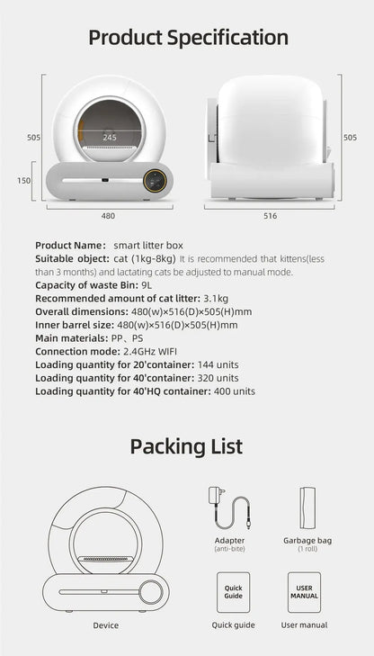 Tonepie 65L Automatic Smart Cat Litter Box Self Cleaning Fully Enclosed Cat Litter Box Pet Toilet Litter Tray English versions ShopTrend MF