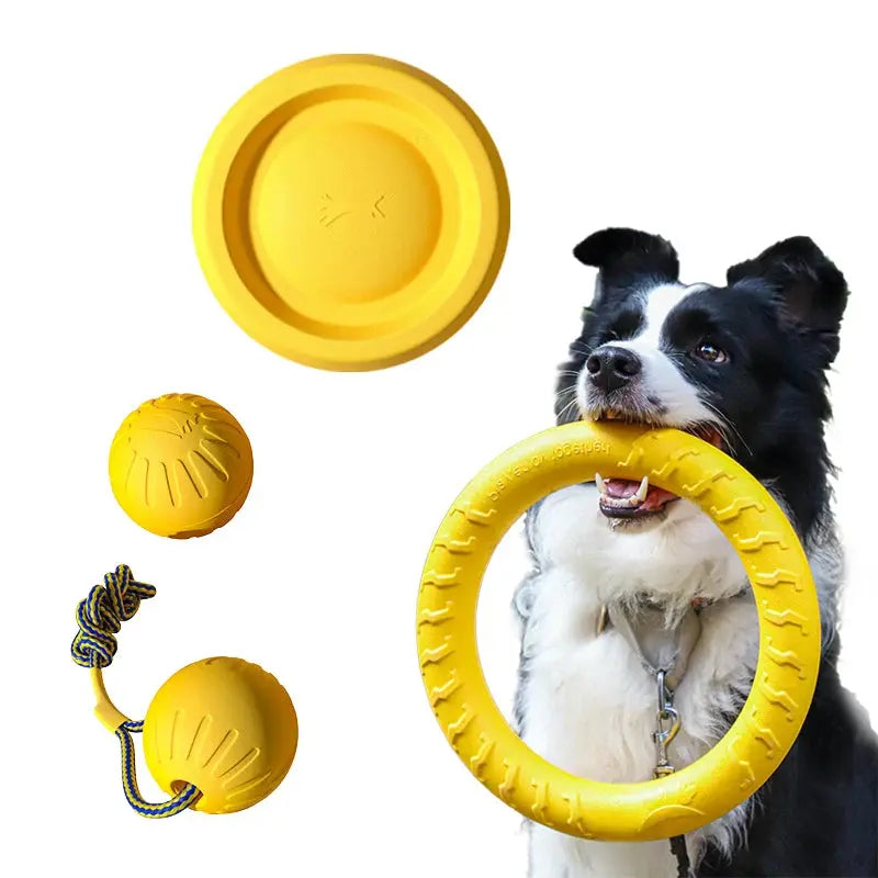 EVA Durable Dog Toys 4 Pack  Flying Disc + Ball + Tug Rope for Puppy&Adult Dogs  Chew-Proof Teeth Cleaning Set（2024 Best Seller） ShopTrend MF